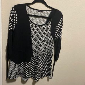 Contemporary Black/White Long Sleeve Blouse By Lily Size XL